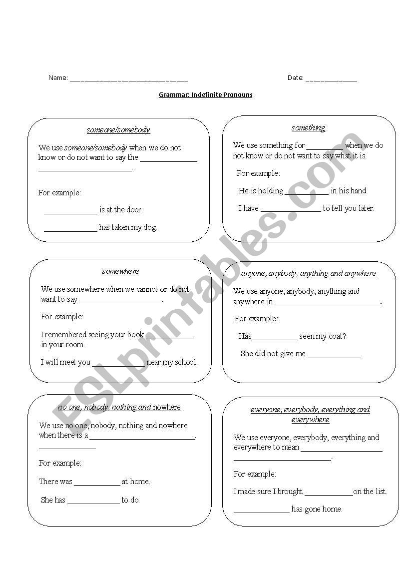 Indefinite Pronouns worksheet