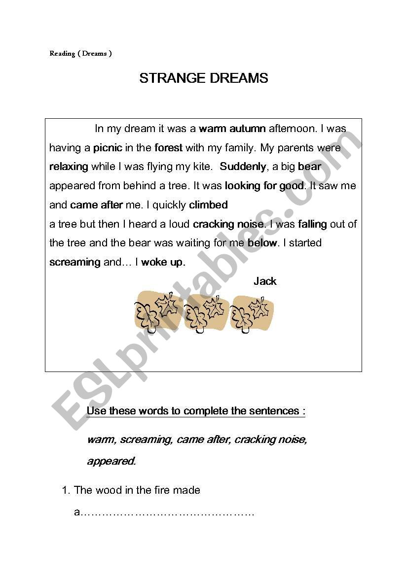 Reading ( Dream ) worksheet