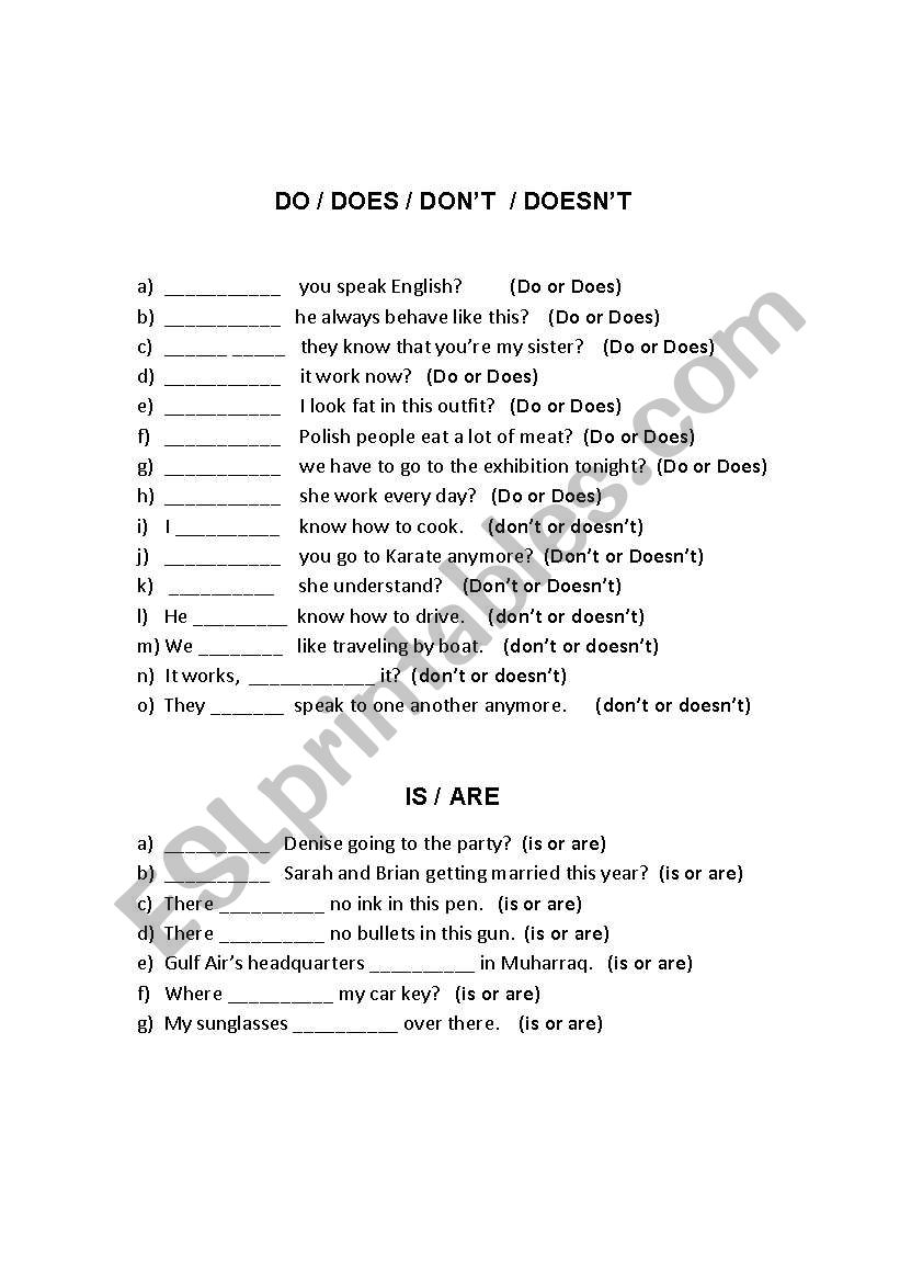 Do/Dont/Does/Doesnt worksheet