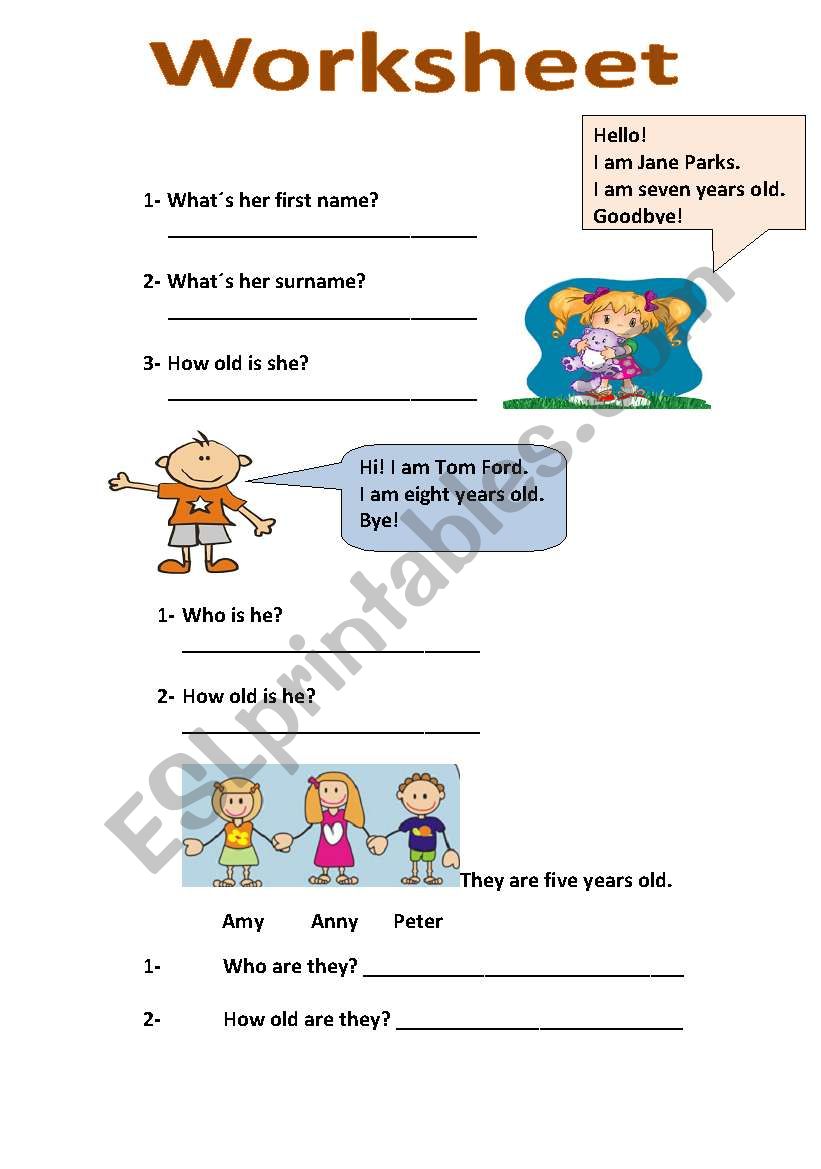 worksheet about name and age worksheet