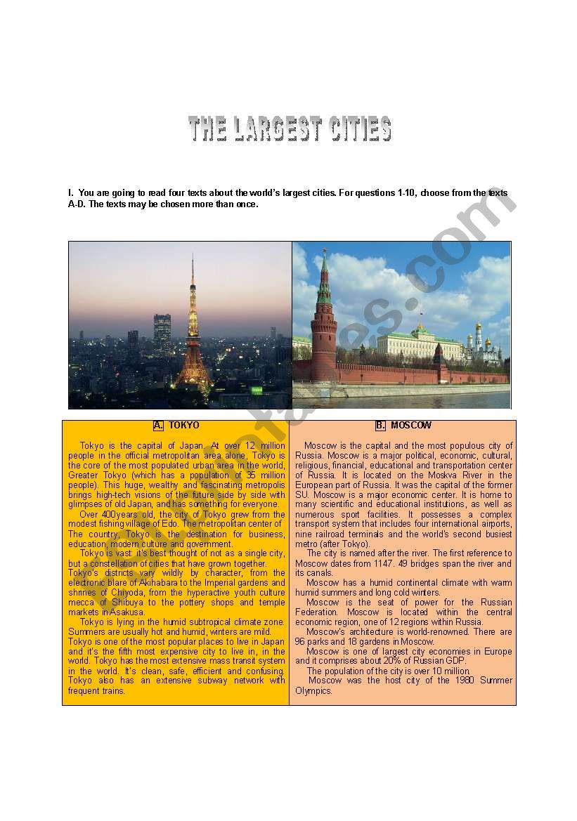 The Largest Cities worksheet