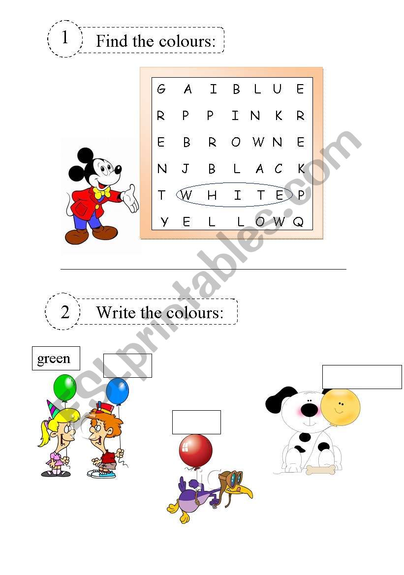 Find and write the Colours worksheet