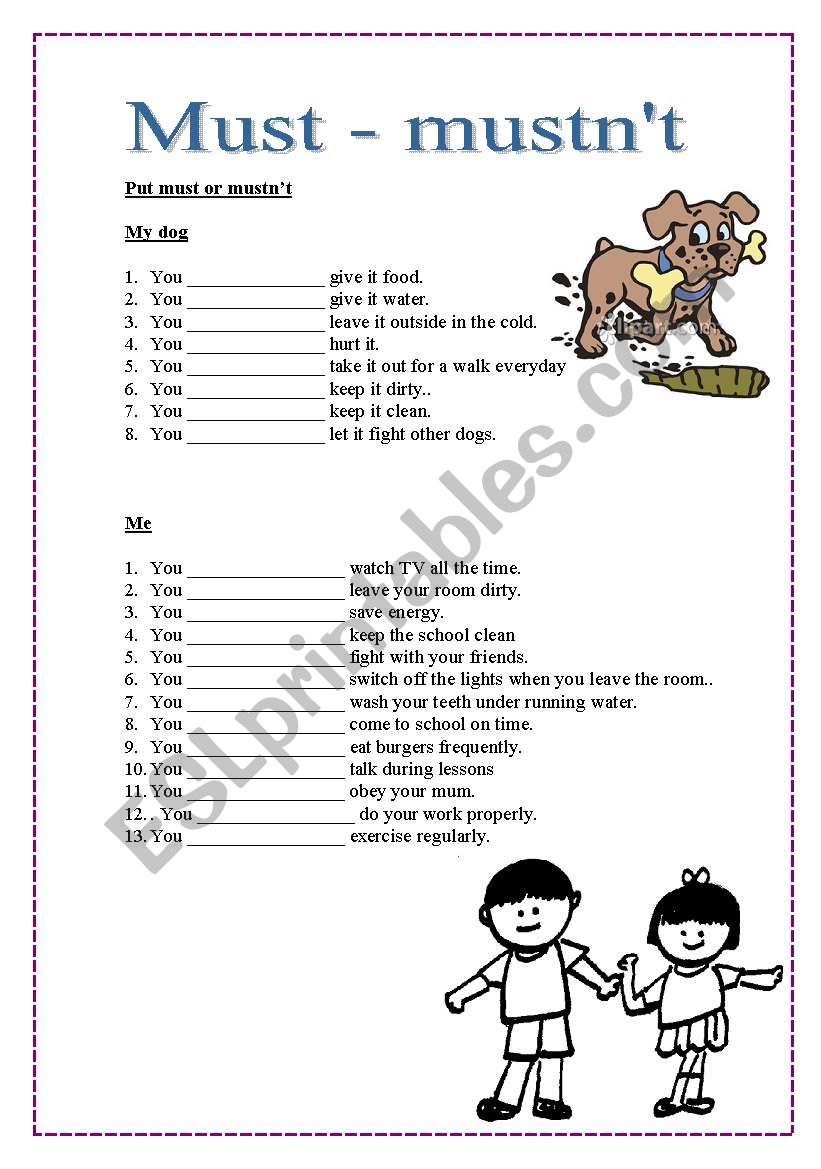 must & mustnt worksheet