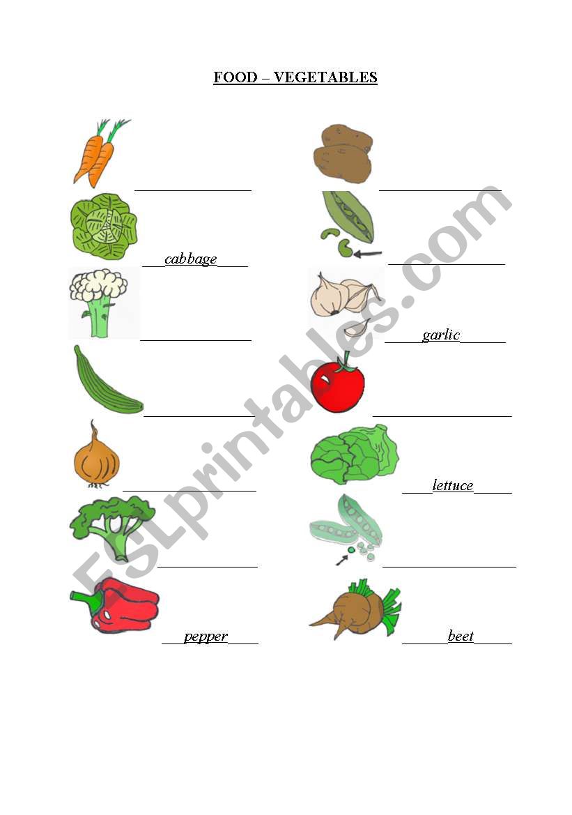 Vegetables worksheet