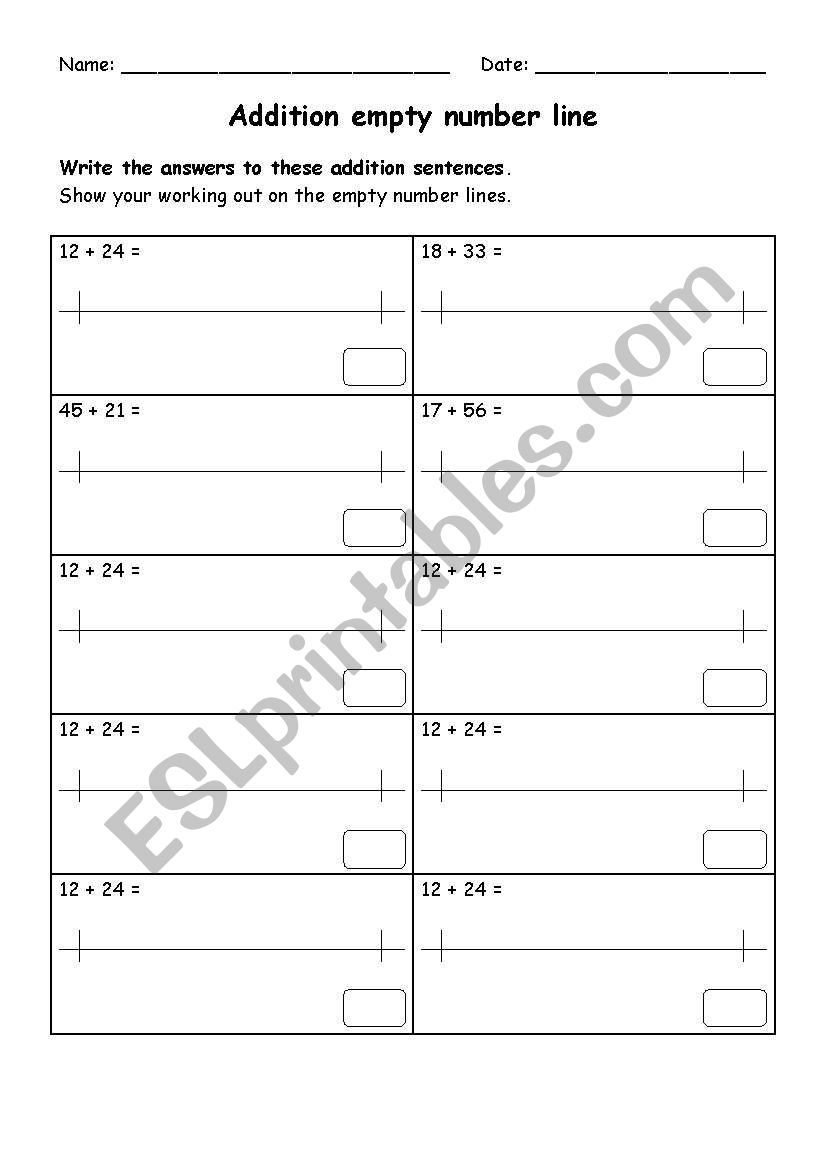Addition empty number line 1 worksheet