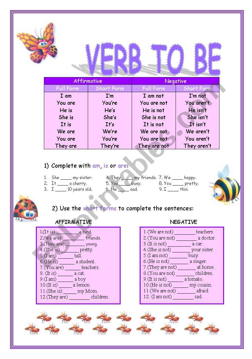 Verb to be (2PAGES) worksheet