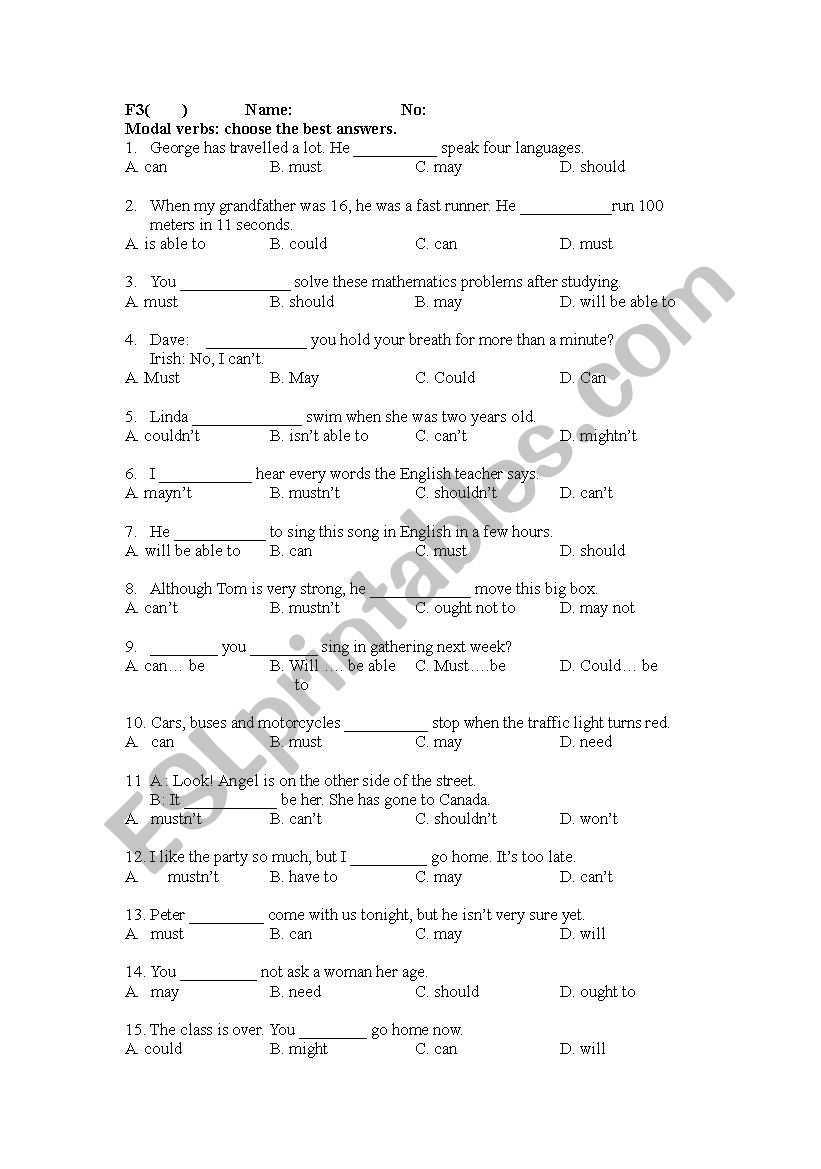 modal verb exercise worksheet