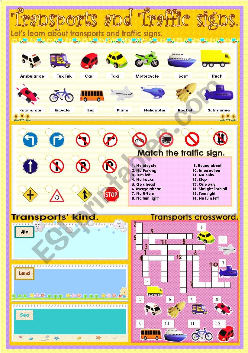 Transport and Traffic worksheet