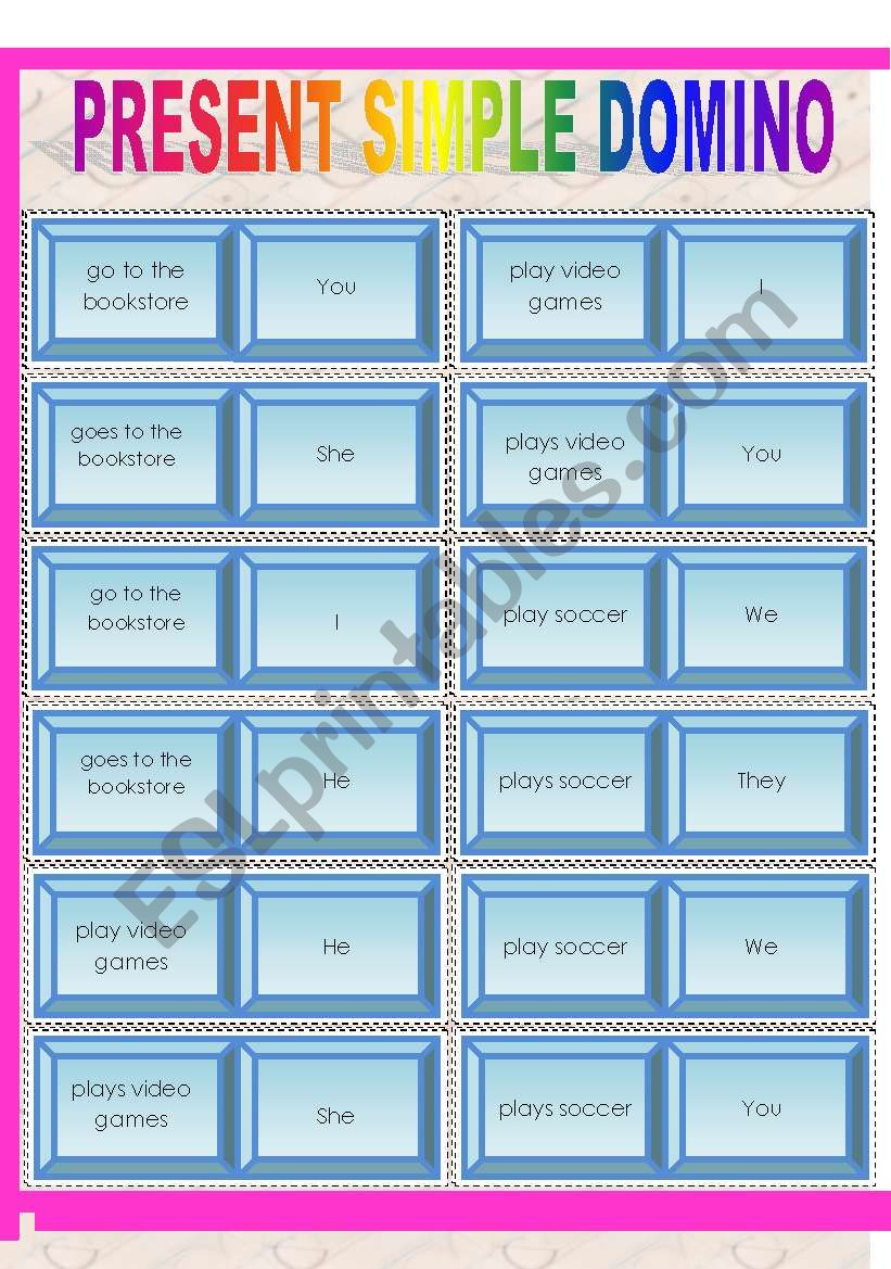 DOMINO for PRESENT SIMPLE (5 pages) *FULLY EDITABLE*