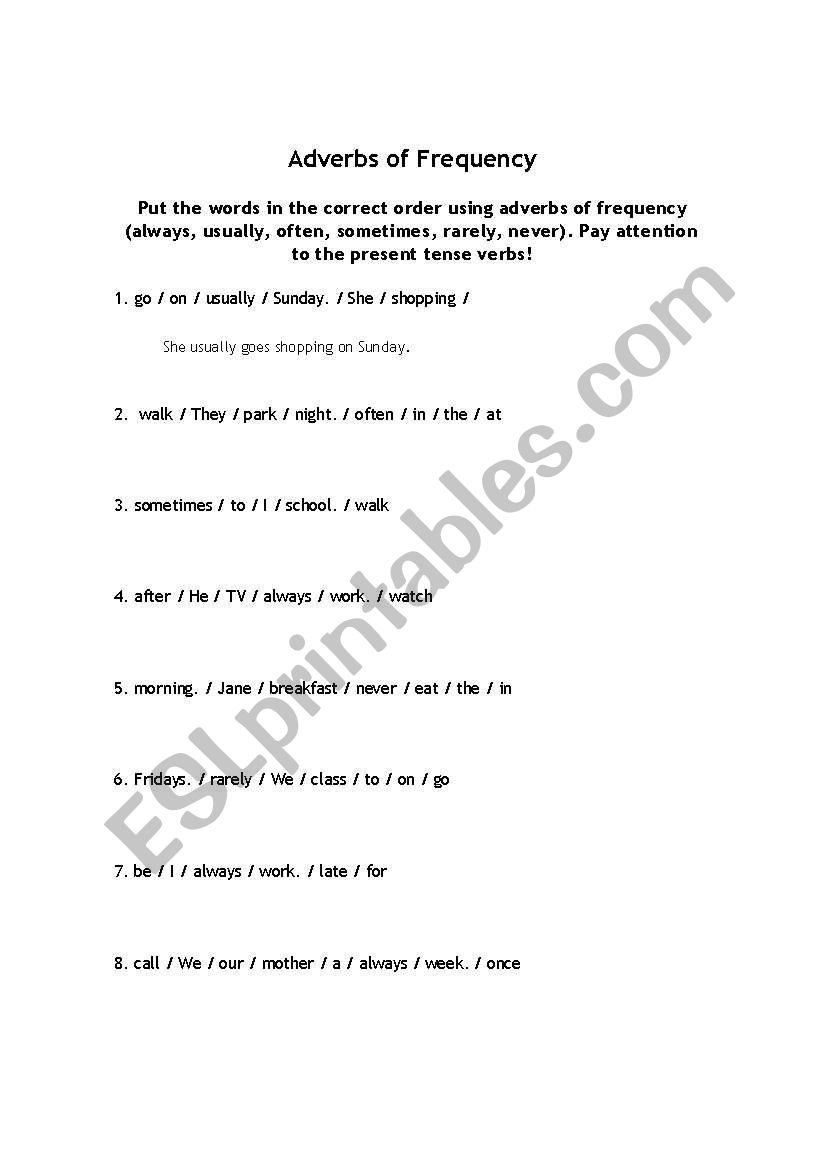 Adverbs of Frequency worksheet