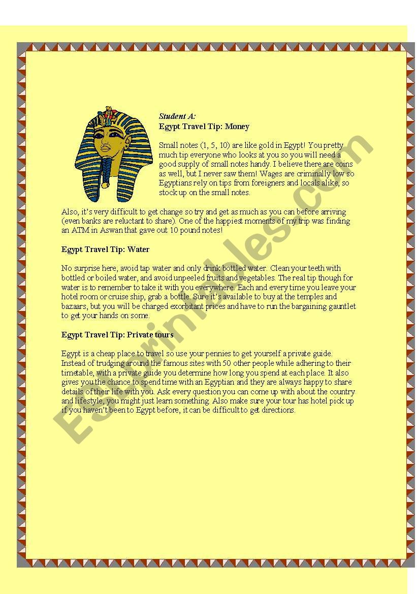 Tips to Egypt worksheet