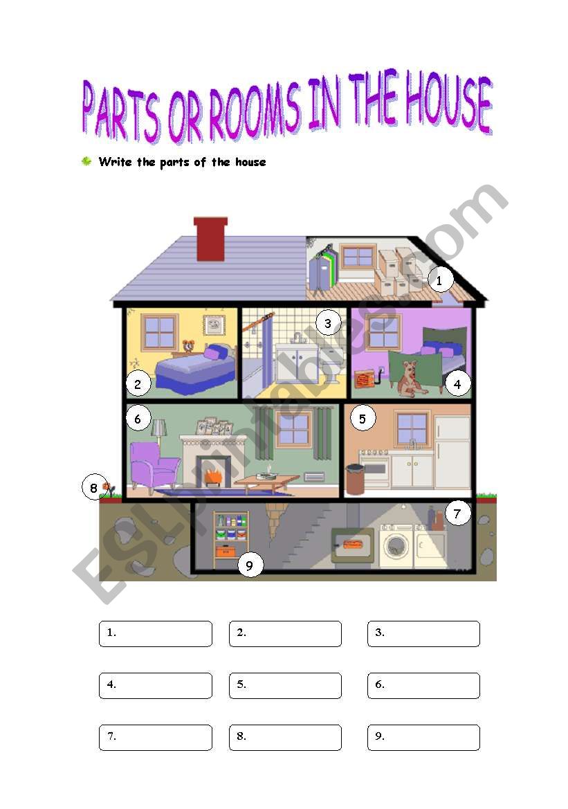 part or rooms in the house worksheet