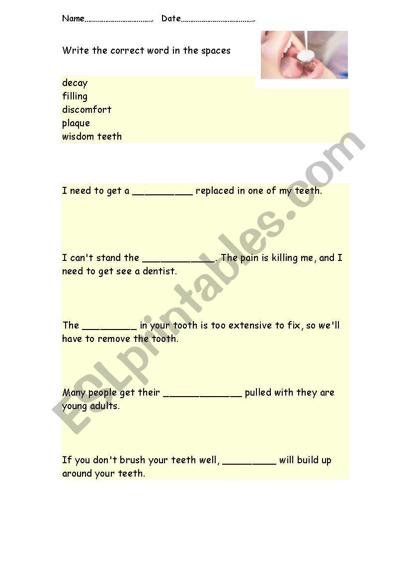 Dental health worksheet