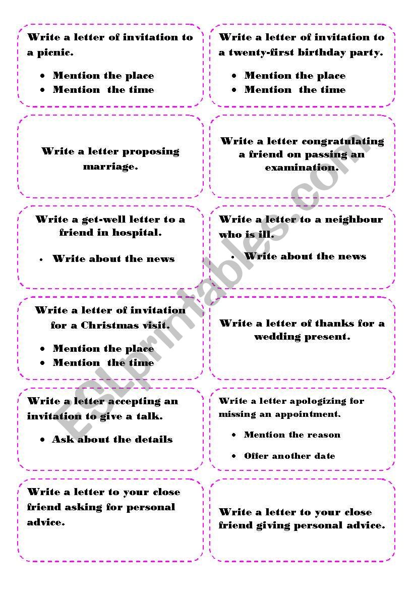 Cards for writing letters (formal / informal)