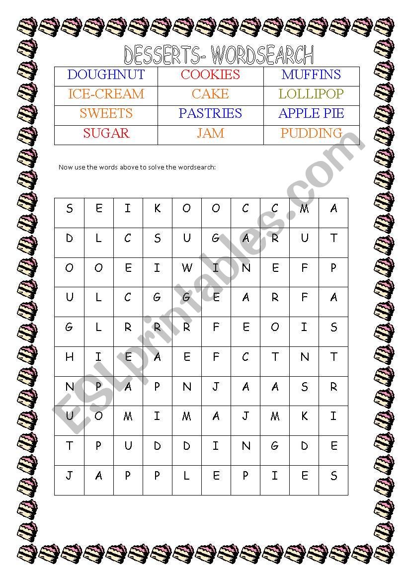 WORDSEARCH - DESSERTS - FULLY EDITABLE