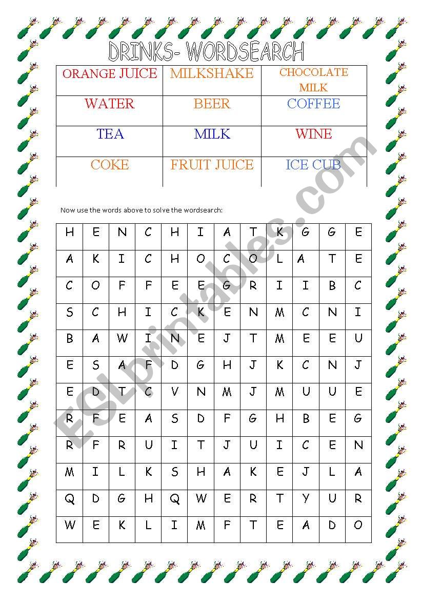 WORDSEARCH - DRINKS - FULLY EDITABLE