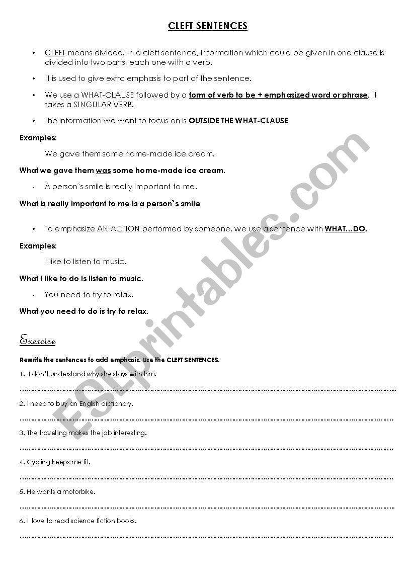 Cleft sentence worksheet