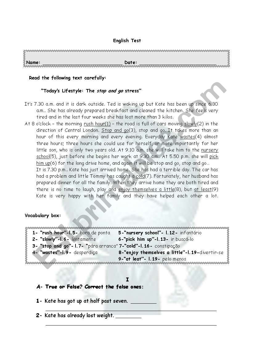 The Stop and Go Stress worksheet