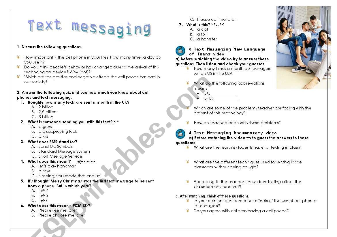 Text messaging worksheet