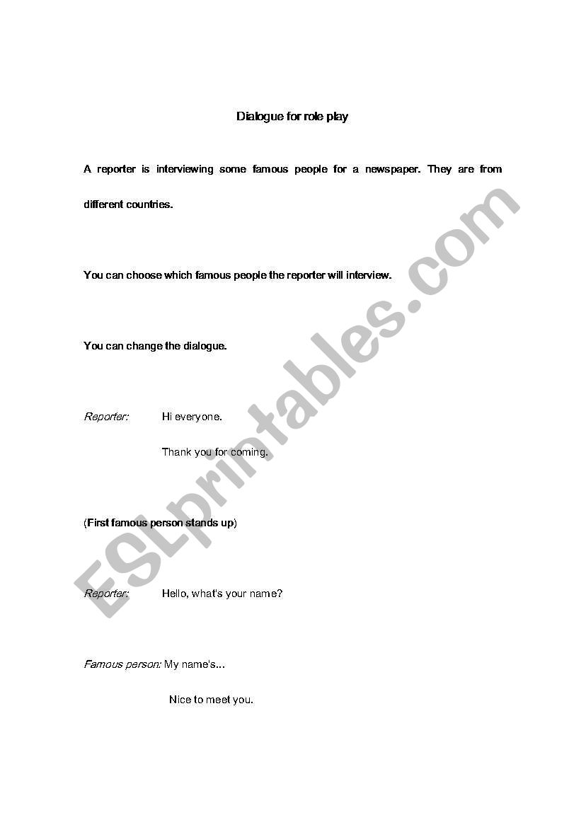 Celebrity Interview Role Play worksheet