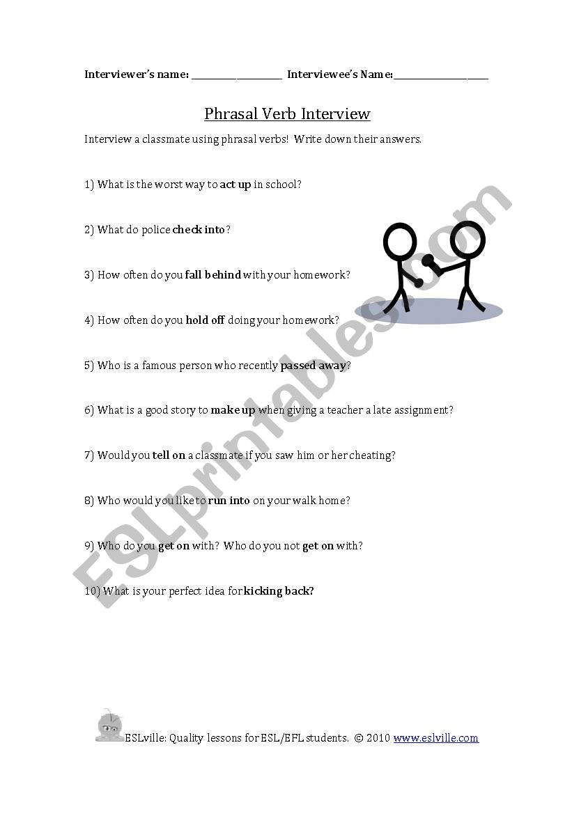 Phrasal Verbs Conversation worksheet