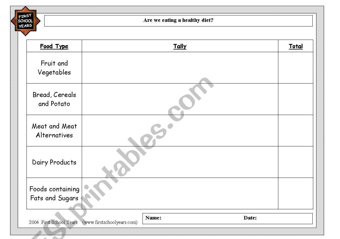 food worksheet