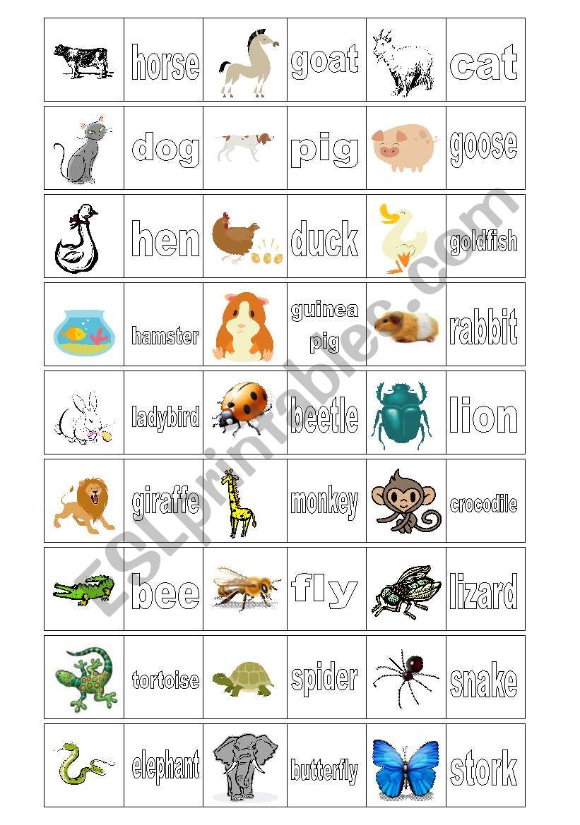 Animals domino 1 of 2 worksheet