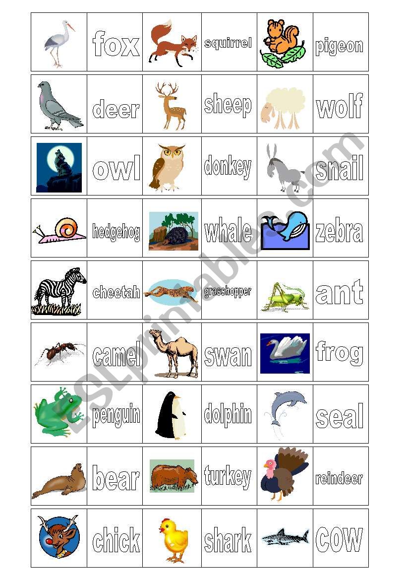 Animals domino 2 of 2 worksheet