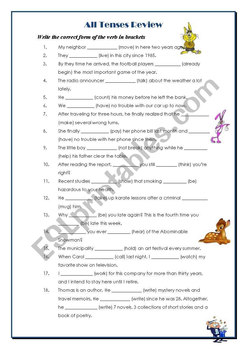 All Tenses Review worksheet