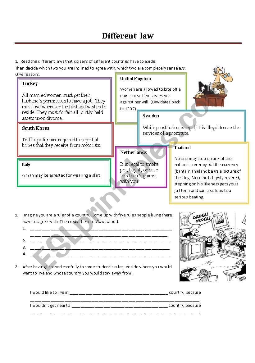 1. Different Law - worksheet for speaking on cultural differences + LESSON PLAN - extended!