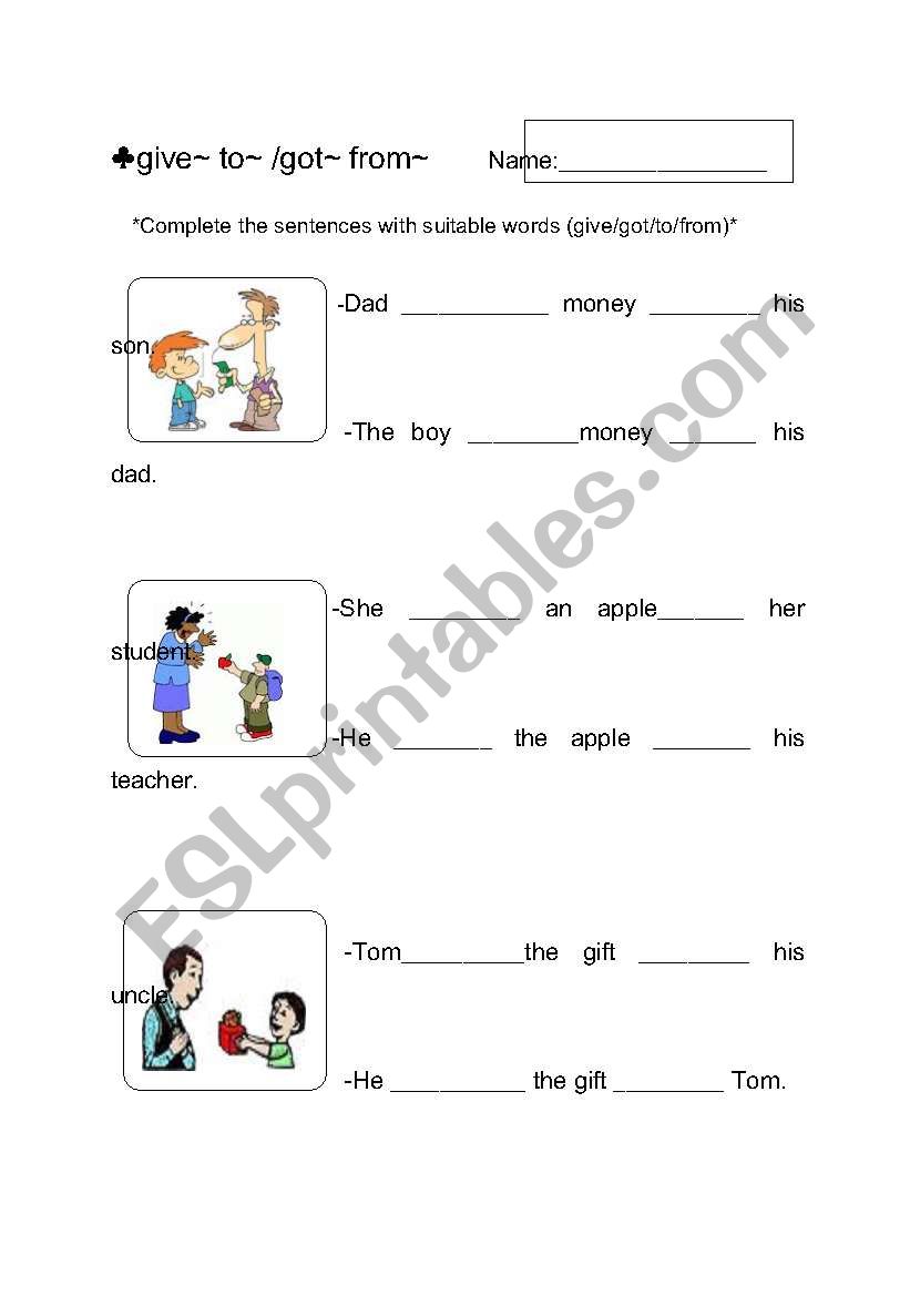 give ~ to ~ worksheet