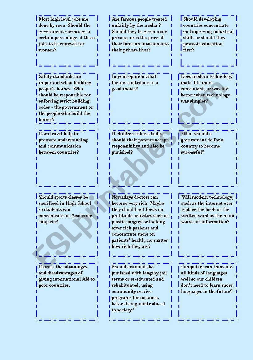 Social issues cards worksheet