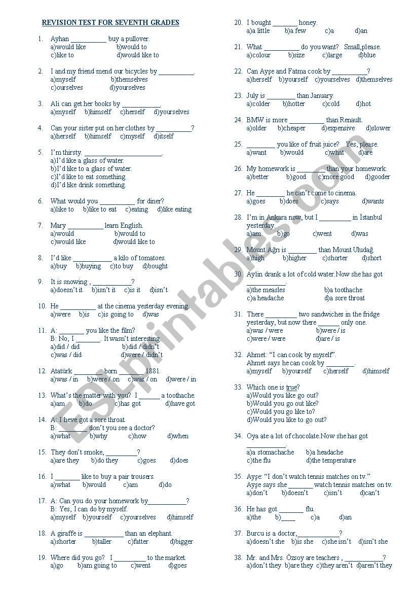 7. sinif tatil odevi worksheet