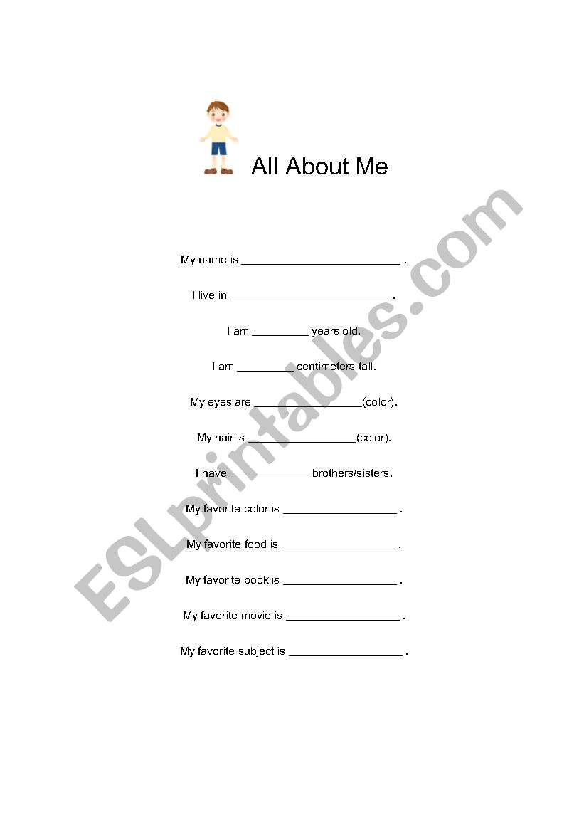 All About Me worksheet