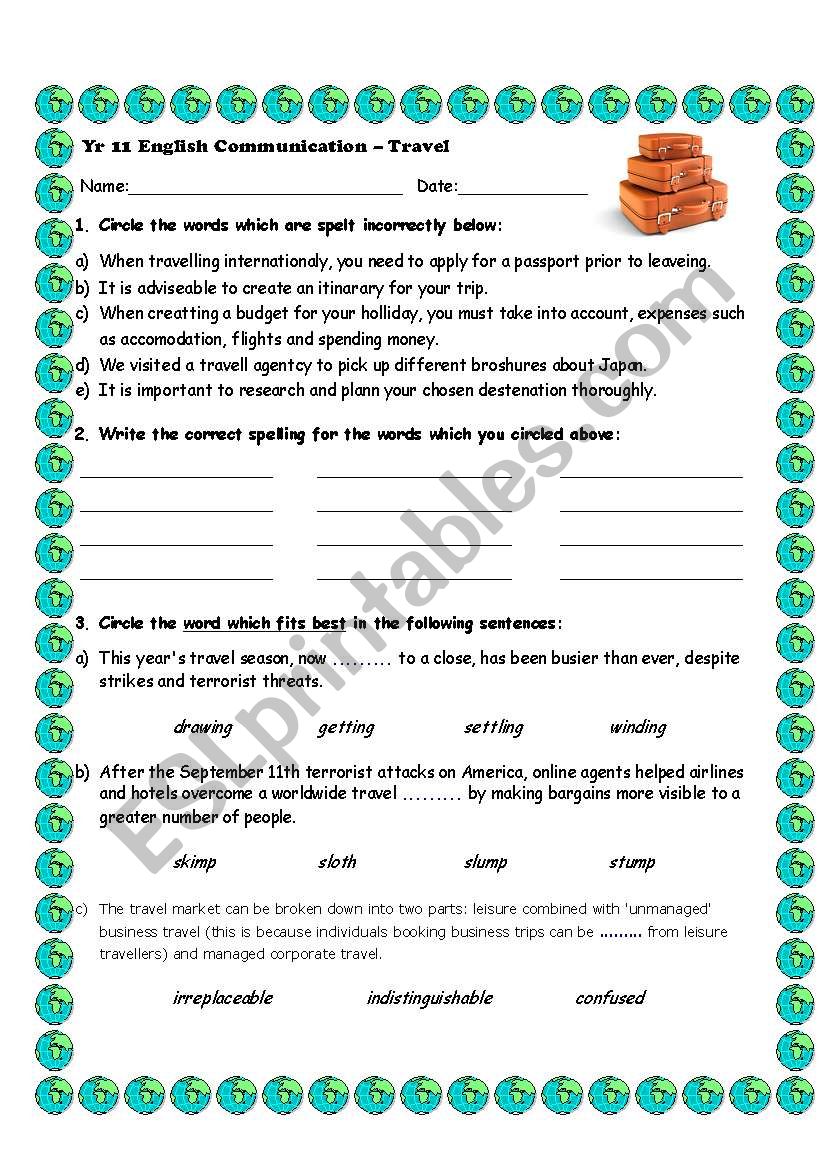 Travel English Worksheet worksheet