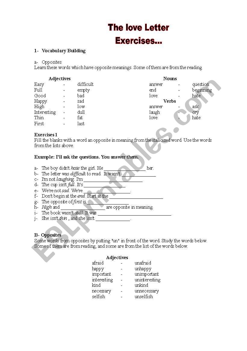 Love Letter worksheet