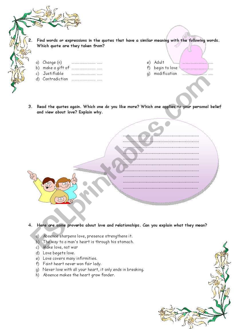 Love Quotes Read And Match Esl Worksheet By Viccxx