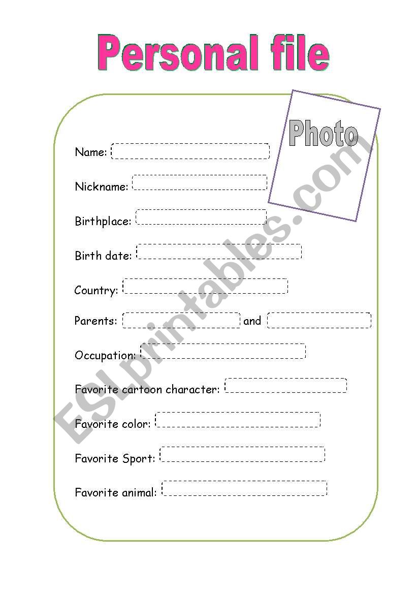 Personal File worksheet