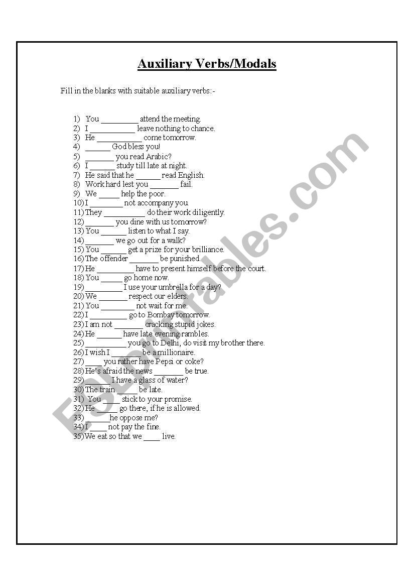 Auxiliary Verbs worksheet