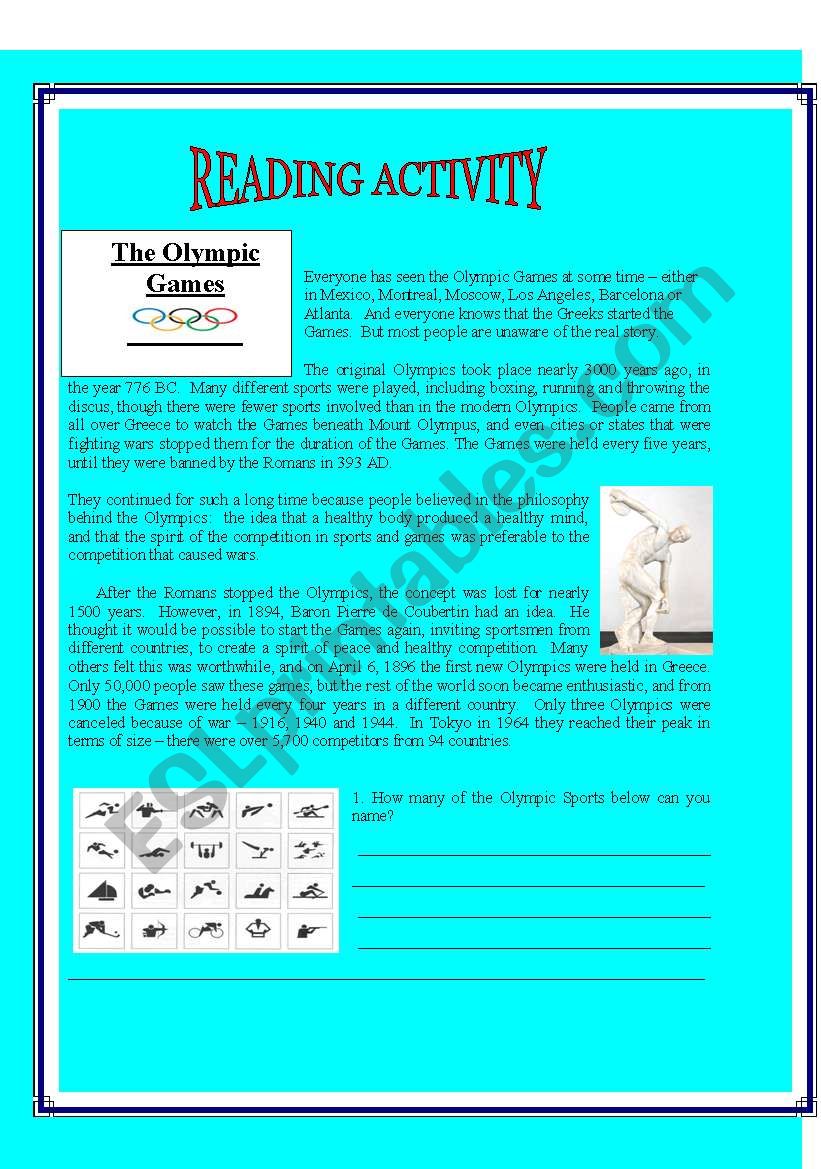 Reading Activity worksheet