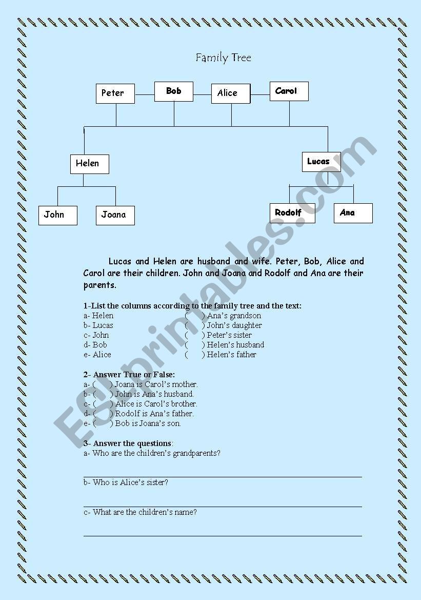 Family Tree worksheet