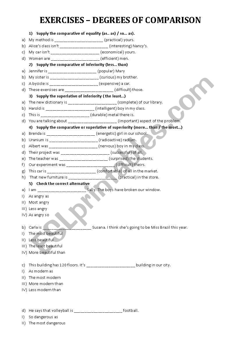 Exercises - Degrees of comparison (Two Pages)