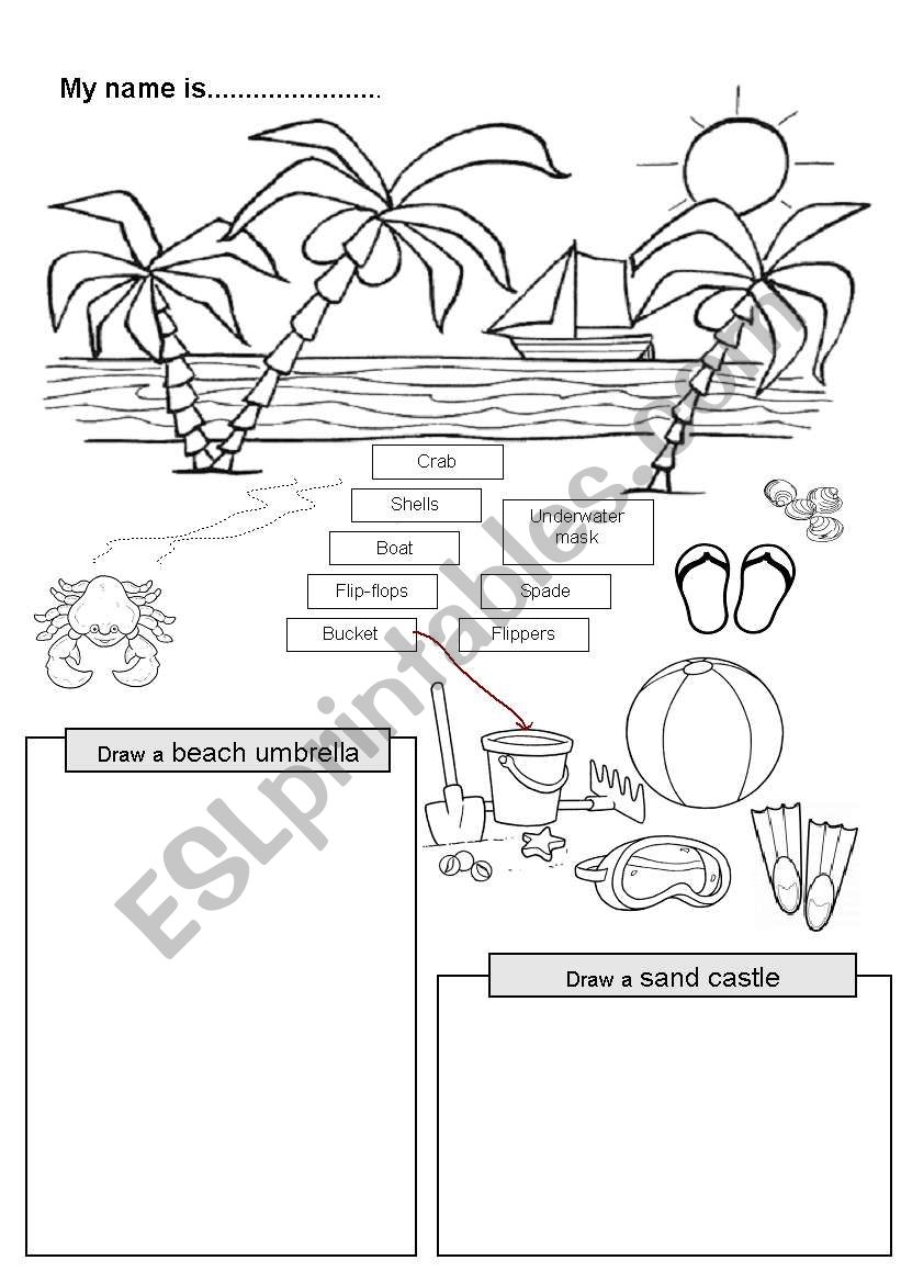 At the seaside - objects  worksheet