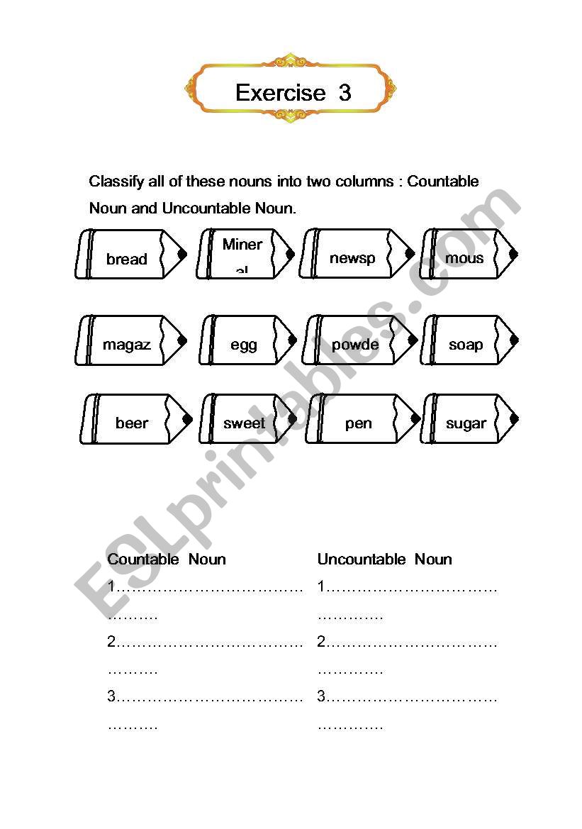 Nouns worksheet