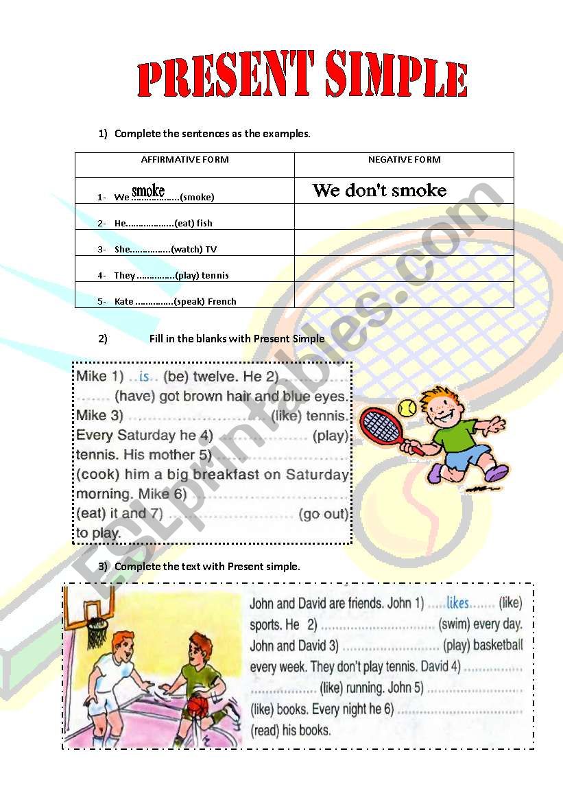 PRESENT SIMPLE all forms worksheet