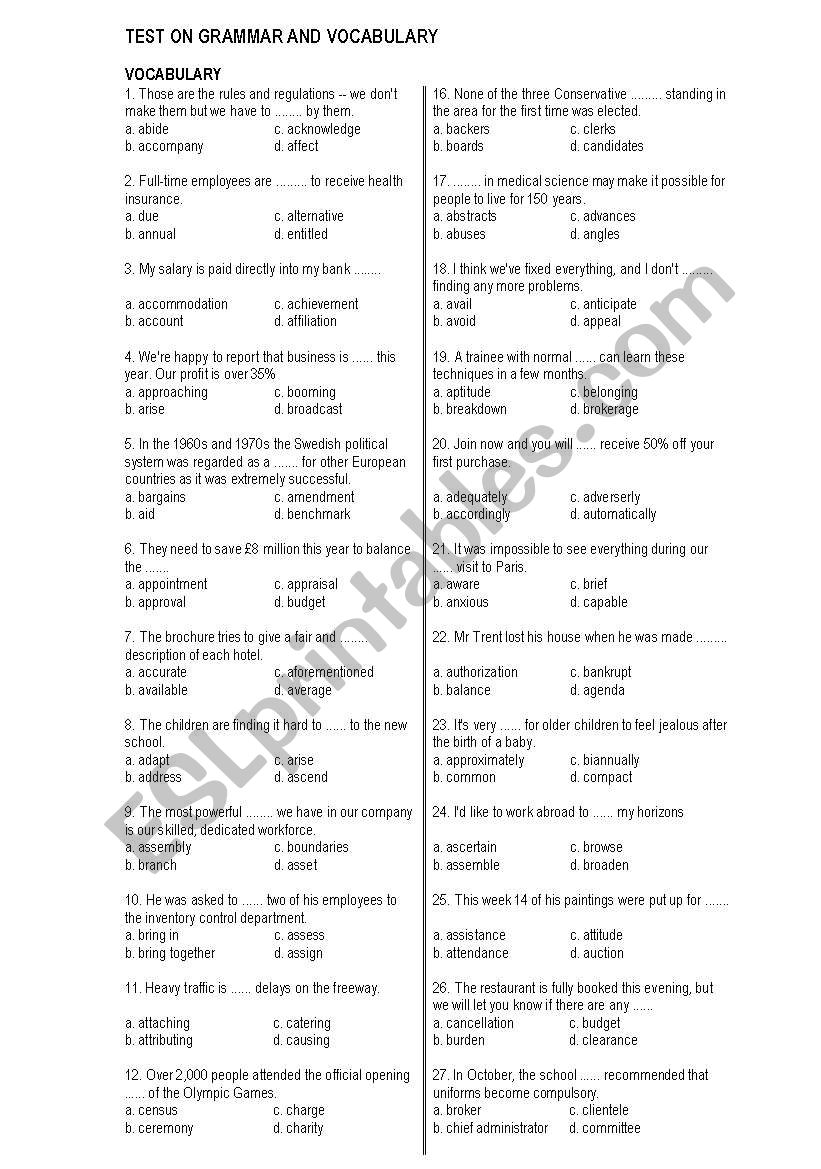 vocabulary and grammar for TOEIC