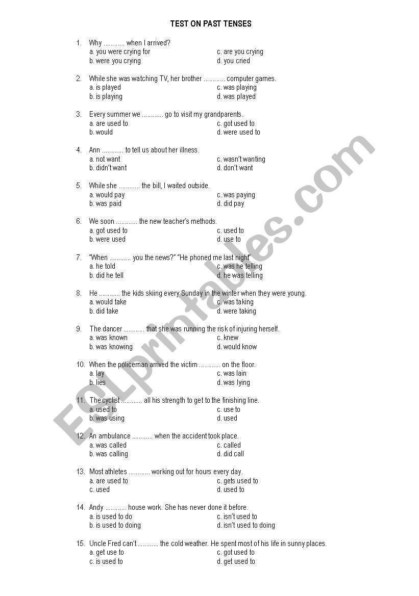 past tenses worksheet