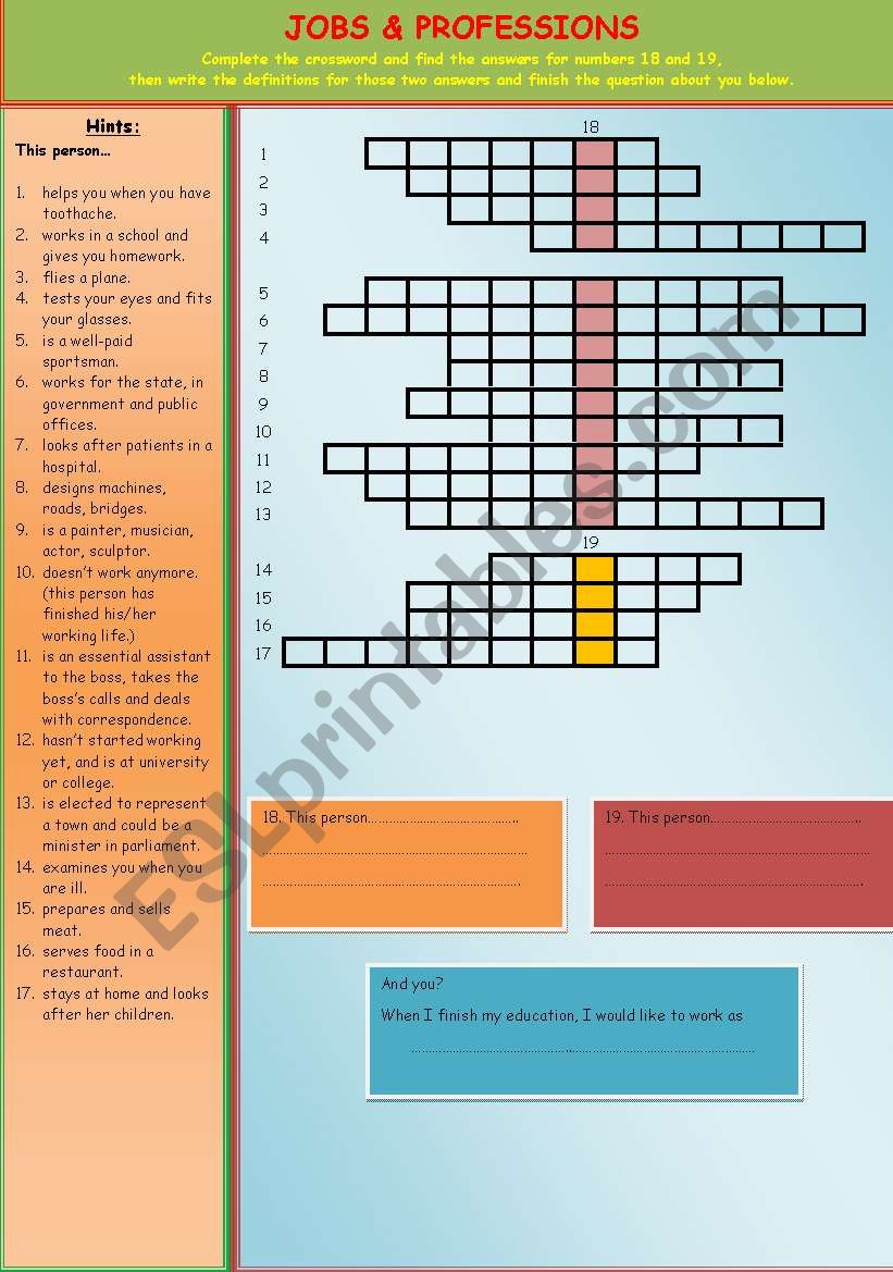 Jobs & Professions worksheet