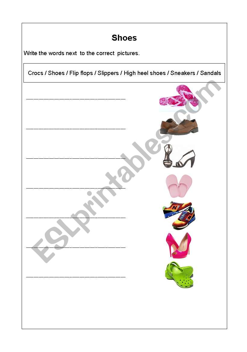 Shoes worksheet