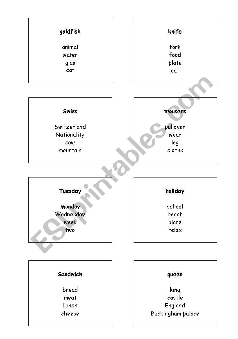 Vocabulary Game (Tabu) worksheet